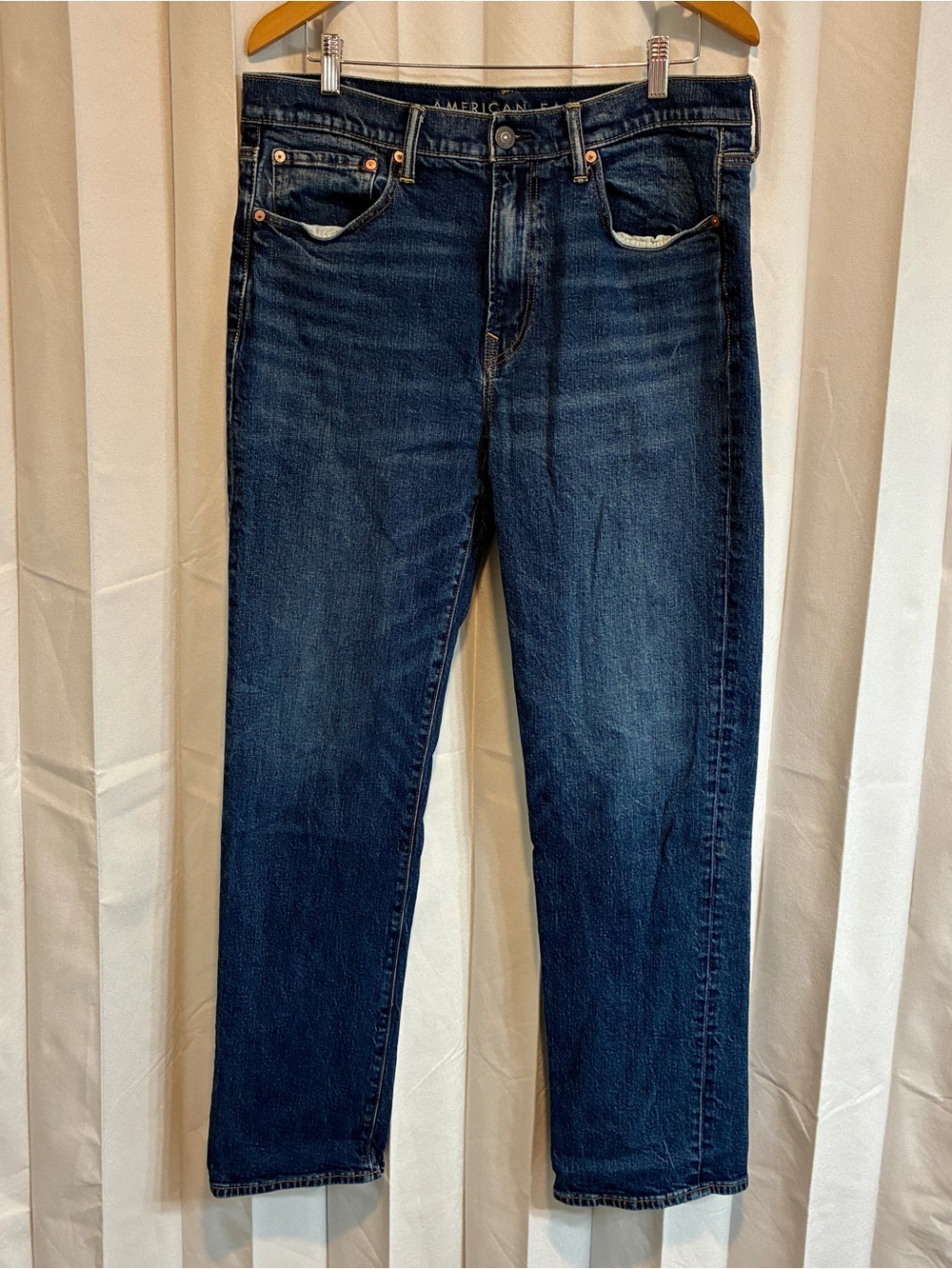 34x32 American Eagle Jeans Men's Blue Dark Wash Relaxed Straight Leg Jeans Flex